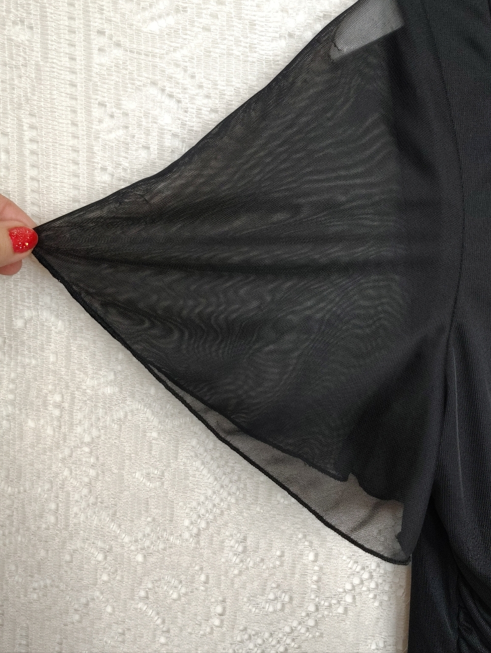 Metaphor Black Ruched Drape Top with Rhinestone Accent - Picture 7 of 14